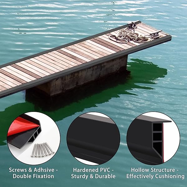 GAAHING HEAVY-DUTY BOAT DOCK SIDE BUMPER, FULL FACE DOCK EDGING GUARD FOR PILING AND PIER PROTECTION, INCLUDES MOUNTING SCREWS AND ADHESIVE (BLACK, 10PCS X 19.7″)
