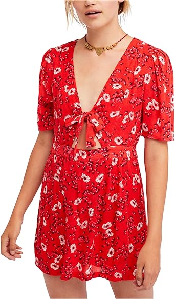 red front tie romper
