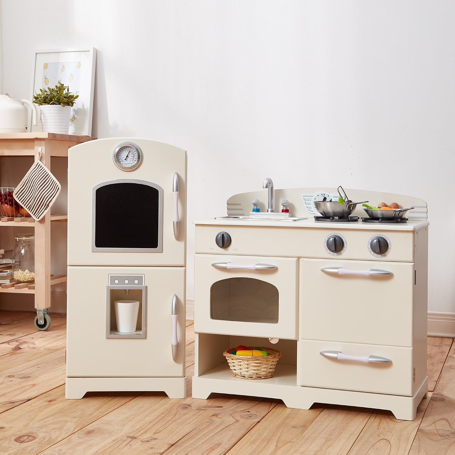 White Wooden Toy Kitchen with Fridge Freezer and Oven by Teamson Kids TD-11413W, Large - Image 3