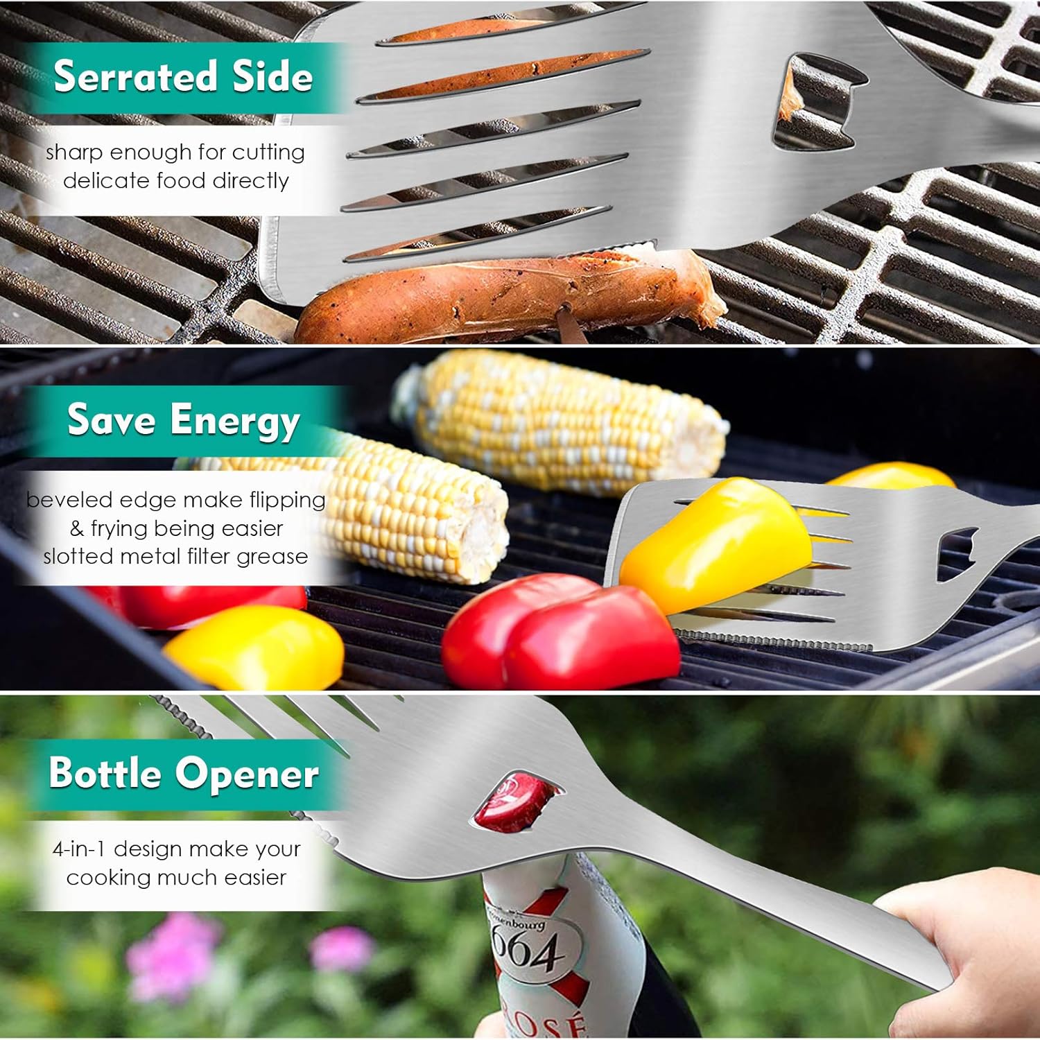 HaSteeL Grilling Utensil Set 18in, Stainless Steel BBQ Accessories Tools with Bag for Outdoor Cooking Camping, Heavy Duty Grill Spatula, Tong, Meat Fork, Basting Brush, Cleaning Brush, Man’s Gift : Garden & Outdoor
