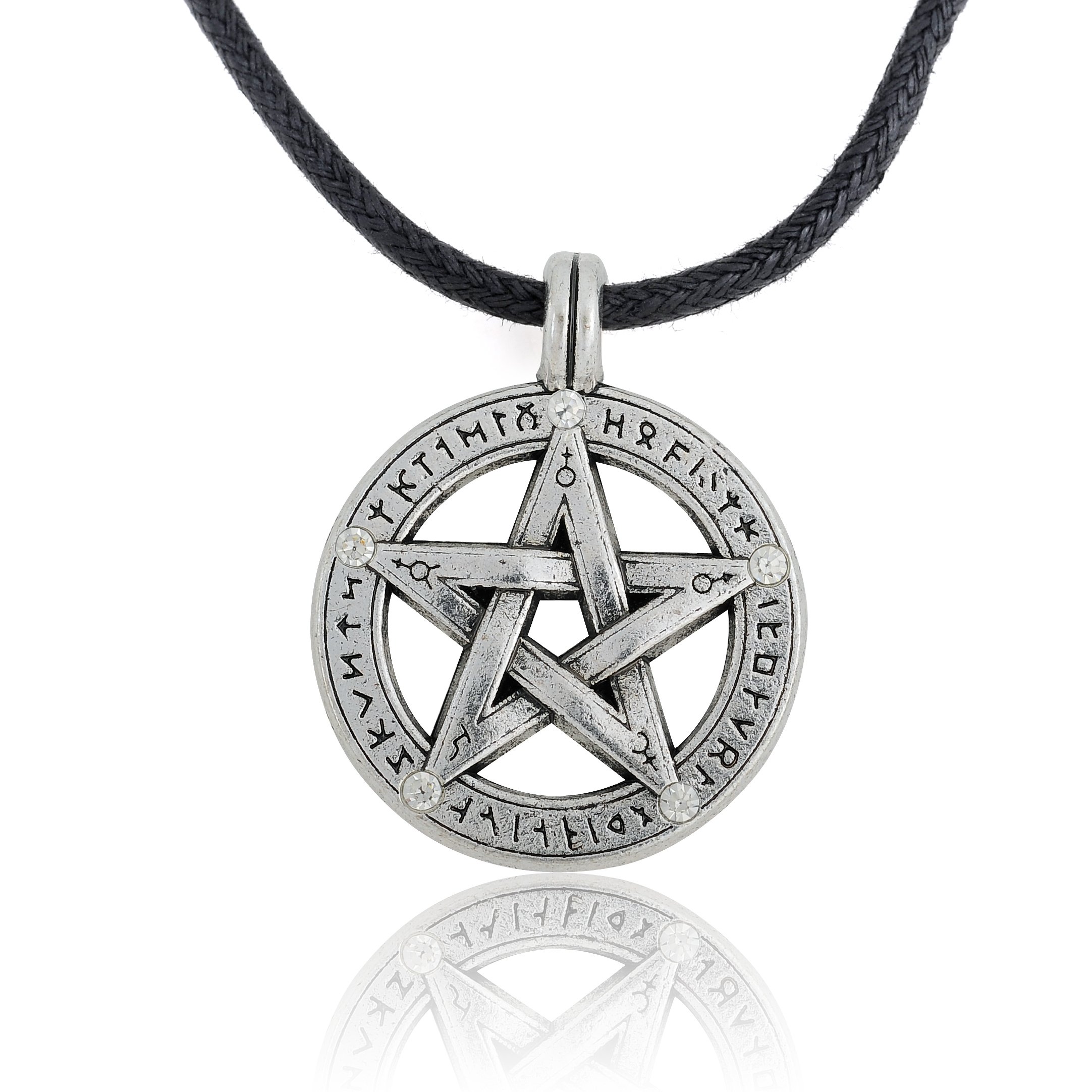 My Shape Supernatural Pentacle Pentagram Pendant Necklace Witch Protection Star Amulet Necklace Leather Rope Chain for Men Women
