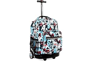 J World New York Sunrise Kids Rolling Backpack for Girls Boys Teen. Roller Bookbag with Wheels, Graffiti, 18"