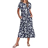 Zeagoo Women Summer Midi A Line Dress Short Sleeve Casual Flowy Tiered Beach Long Sundress with Pockets 2026 Vacation Travel
