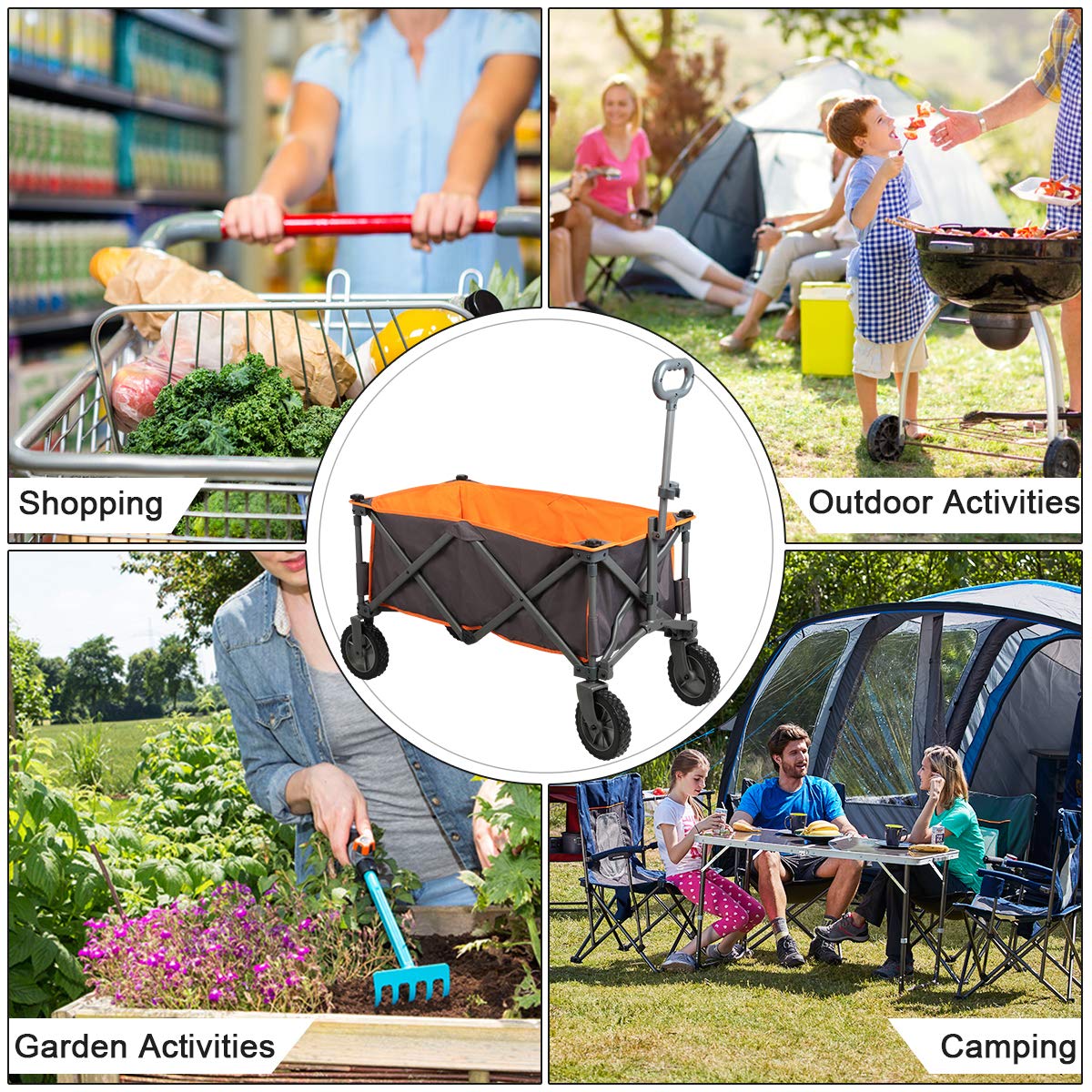 PORTAL Collapsible Folding Utility Wagon Quad Compact Outdoor Garden