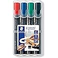 Staedtler Lumocolor Permanent Marker, Broad Chisel Tip, Refillable, Box of 4 Assorted Color Markers (Red, Blue, Green, Black) 350 WP4