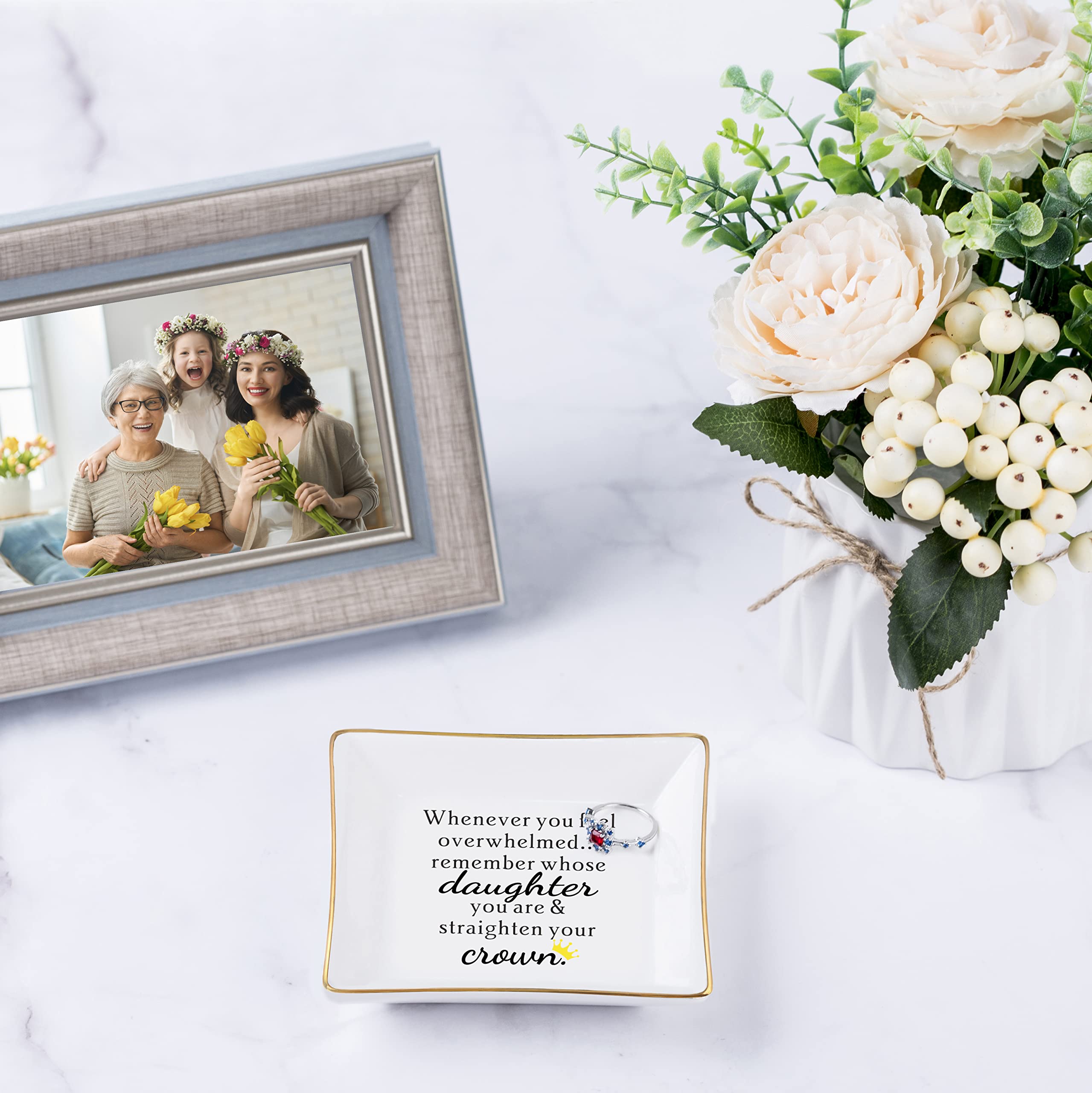 Daughter Gift from Mom, Gifts for Daughter Ring Dish - When You Feel Overwhelmed...Straighten Your Crown, Christmas Birthday Gift for Daughter Adult Valentines Wedding Mothers' Day Gifts