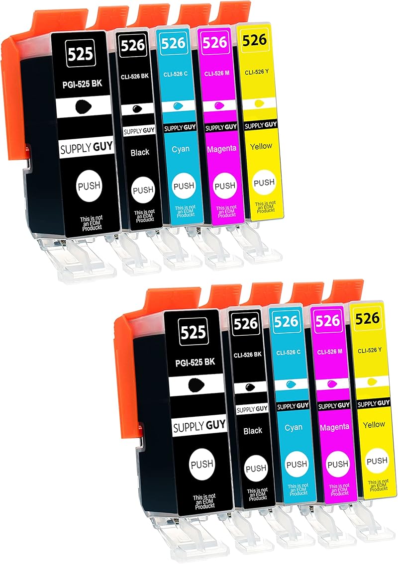 Supply Guy 10 Ink Cartridges PGI-525 CLI-526 for Canon Pixma IP4850 MG5250 MX895