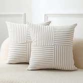 MYCDXE Throw Pillow Covers 20 x 20 Inch Farmhouse Pillow Covers, Set of 2 Khaki Striped Textured Patchwork Squarer Pillow Case for Sofa Sofa Chair Bedroom Modern Decor