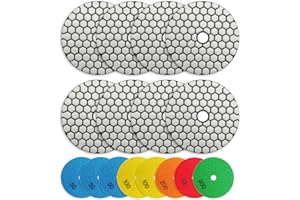 BRSCHNITT Dry Diamond Polishing Pad Set,8pcs 4 inch（#50*3，100*2，200*1，400*1，800*1） for Granite Stone Marble Sanding Used on G