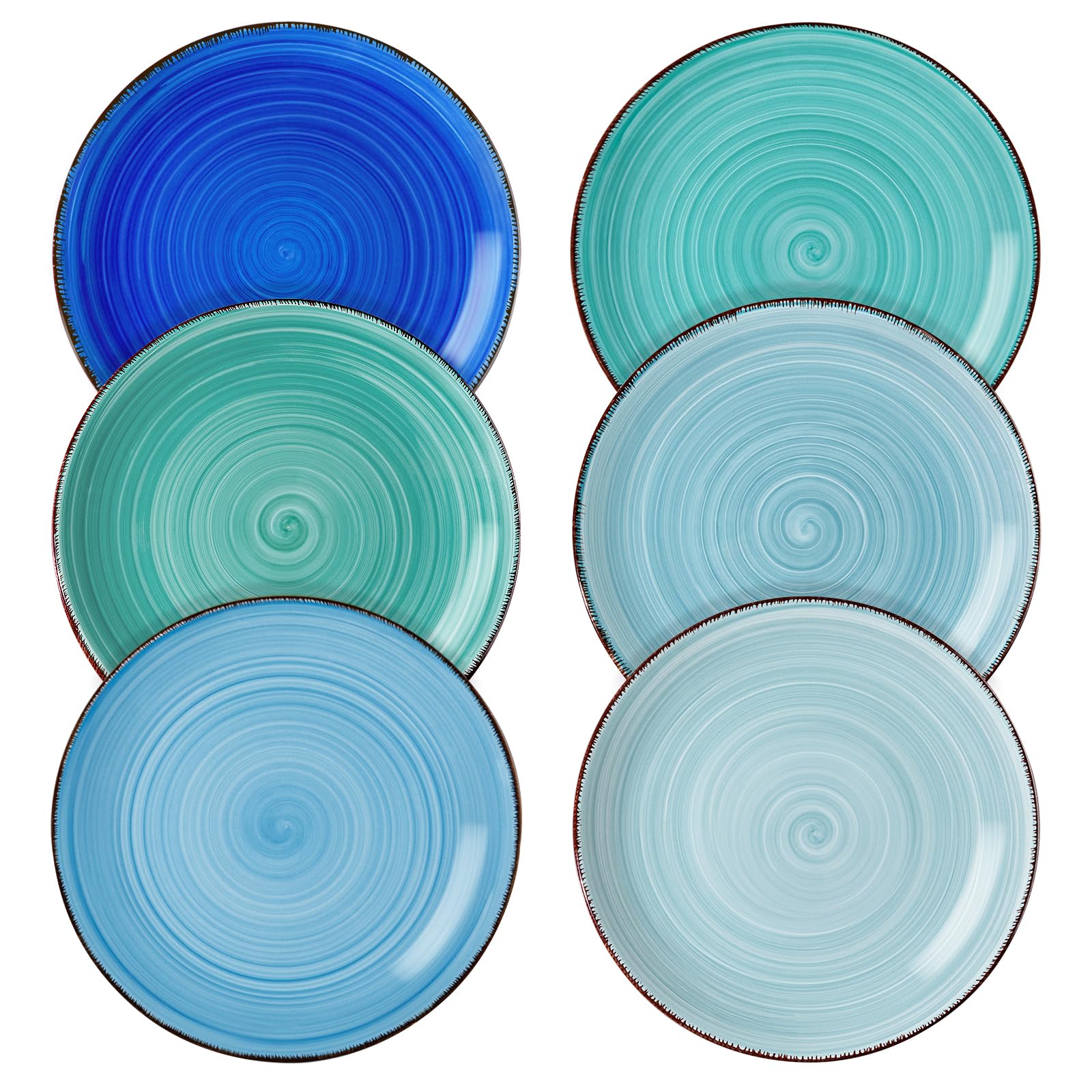 vancasso Bonita Blue Dessert Plates Set of 6, Handpainted Side Plate in Rustic Look Tableware, 7.5 inch Side/Salad/Fruit/Snack Plate(18.8 * 18.8 * 2.2cm)