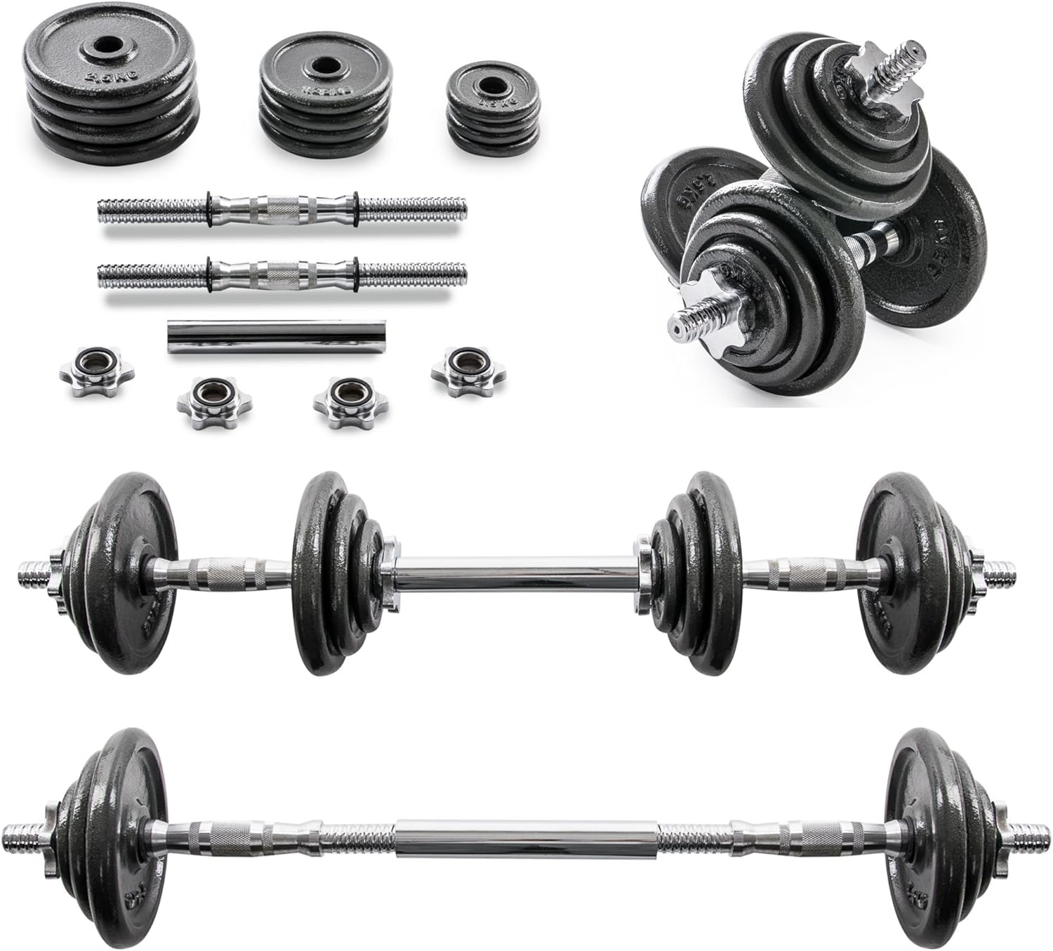 Home Treats 20KG Adjustable Cast Iron Dumbell/Barbell Set For Weight