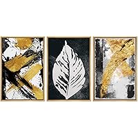 SIGNWIN Framed Canvas Wall Art Black and Gold Motion with White Tropical Leaves Set Abstract Oil Painting Modern Expressive for Living Room, Bedroom, Office - 16
