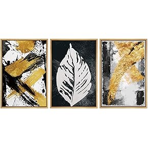SIGNWIN Framed Canvas Wall Art Black and Gold...