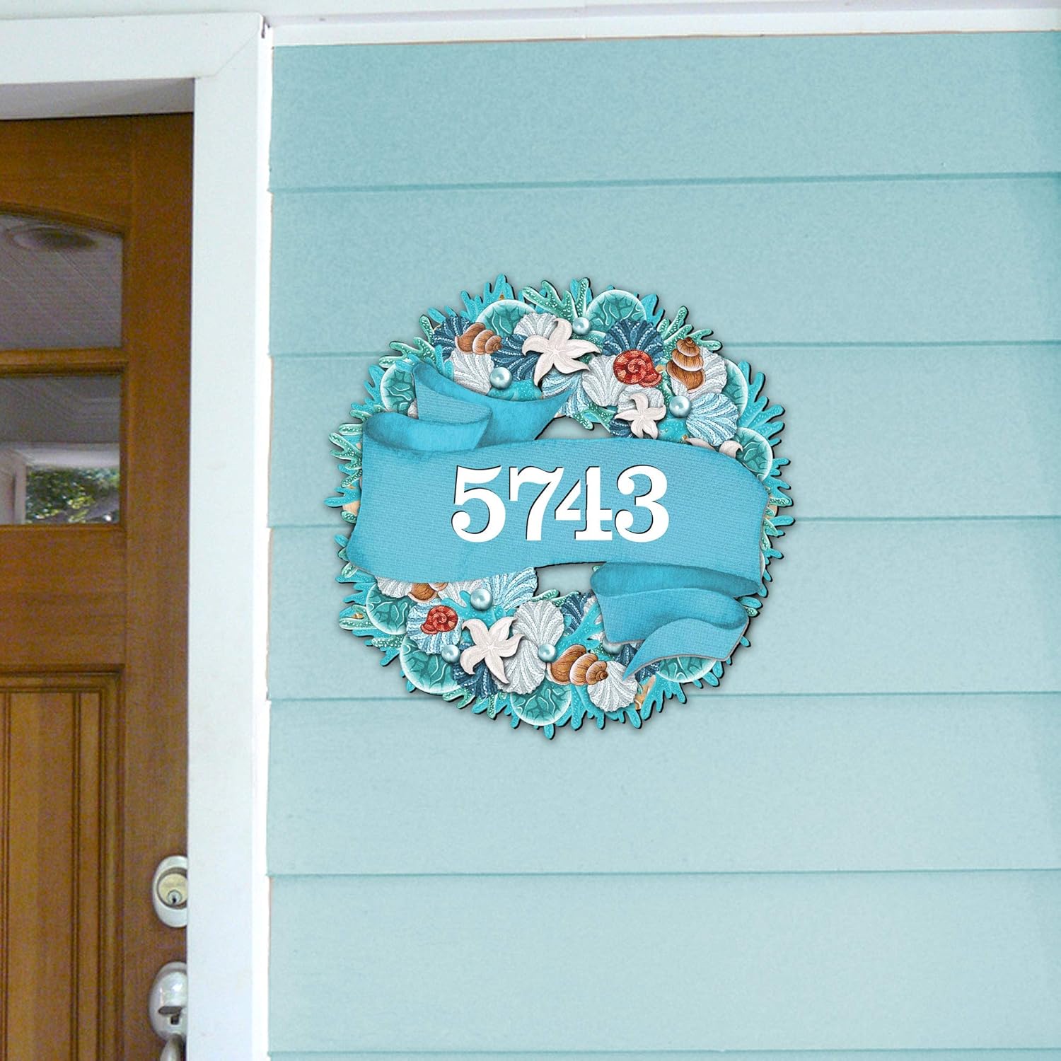 Coastal Wreath HOUSE NUMBERS House Number Plaque Beach