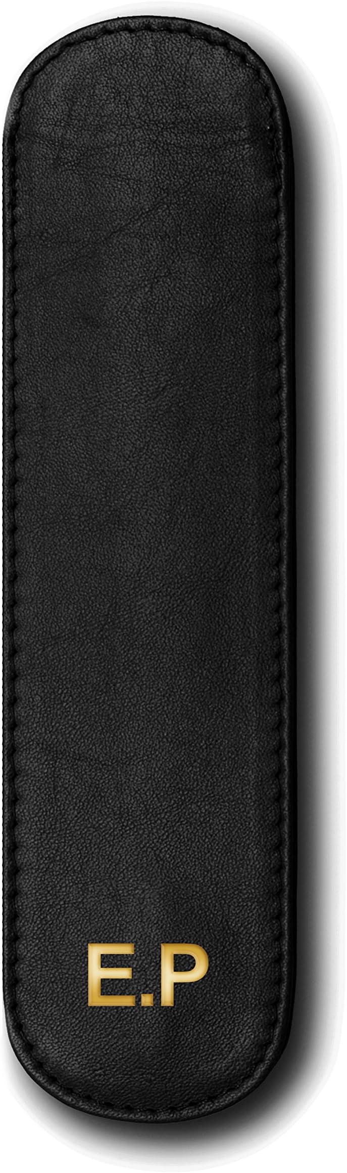 Leather Single Pen Pouch - FREE EMBOSSING (BLACK - Gold Monogram)