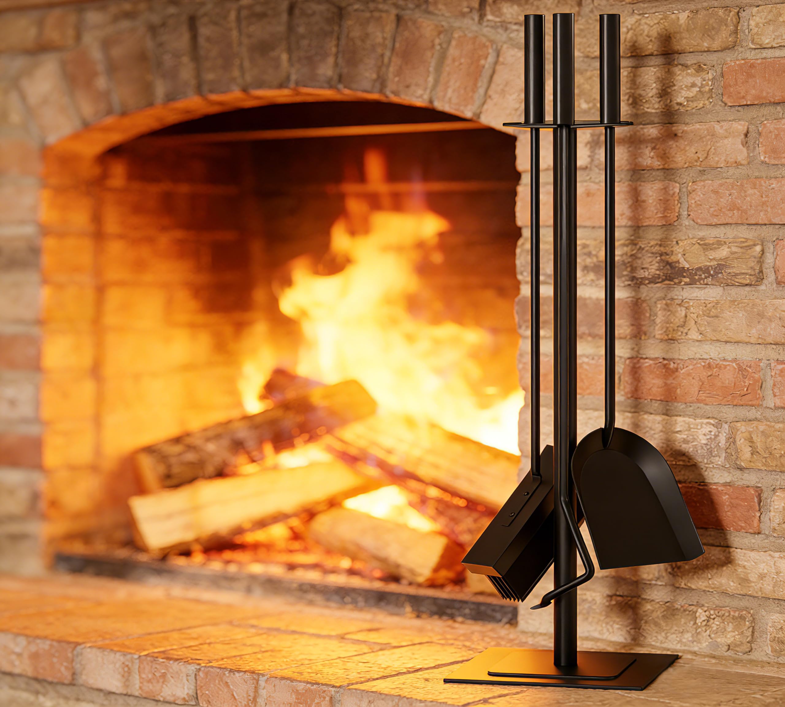 Kingson 4 Pieces Log Burner Accessories with Brush, Poker and Shovel, Indoor Fireside Companion Set 15 * 15*H 60CM