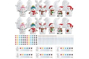 Foilswirl 24 Set Snowman Ceramic to Paint Christmas Snowman DIY Painting Kit Paint Your Own Crafts Unpainted Christmas Decor with Brushes Acrylic Bags for Winter Decor Party Favor Gifts