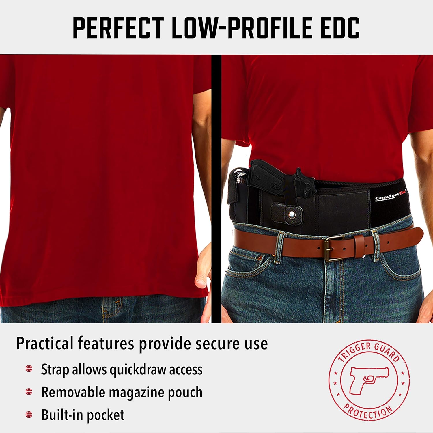 ComfortTac Ultimate Belly Band Gun Holster for Concealed Carry | Compatible with Smith and Wesson, Shield, Glock 19, 17, 42, 43, P238, Ruger LCP, and Similar Guns, for Men and Women : Sports & Outdoors