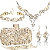 Quelay ​​​​4 Pcs Purse Rhinestone Jewelry Set for Wedding Bridal Women Handbag with Necklace Bracelet Dangle Earrings