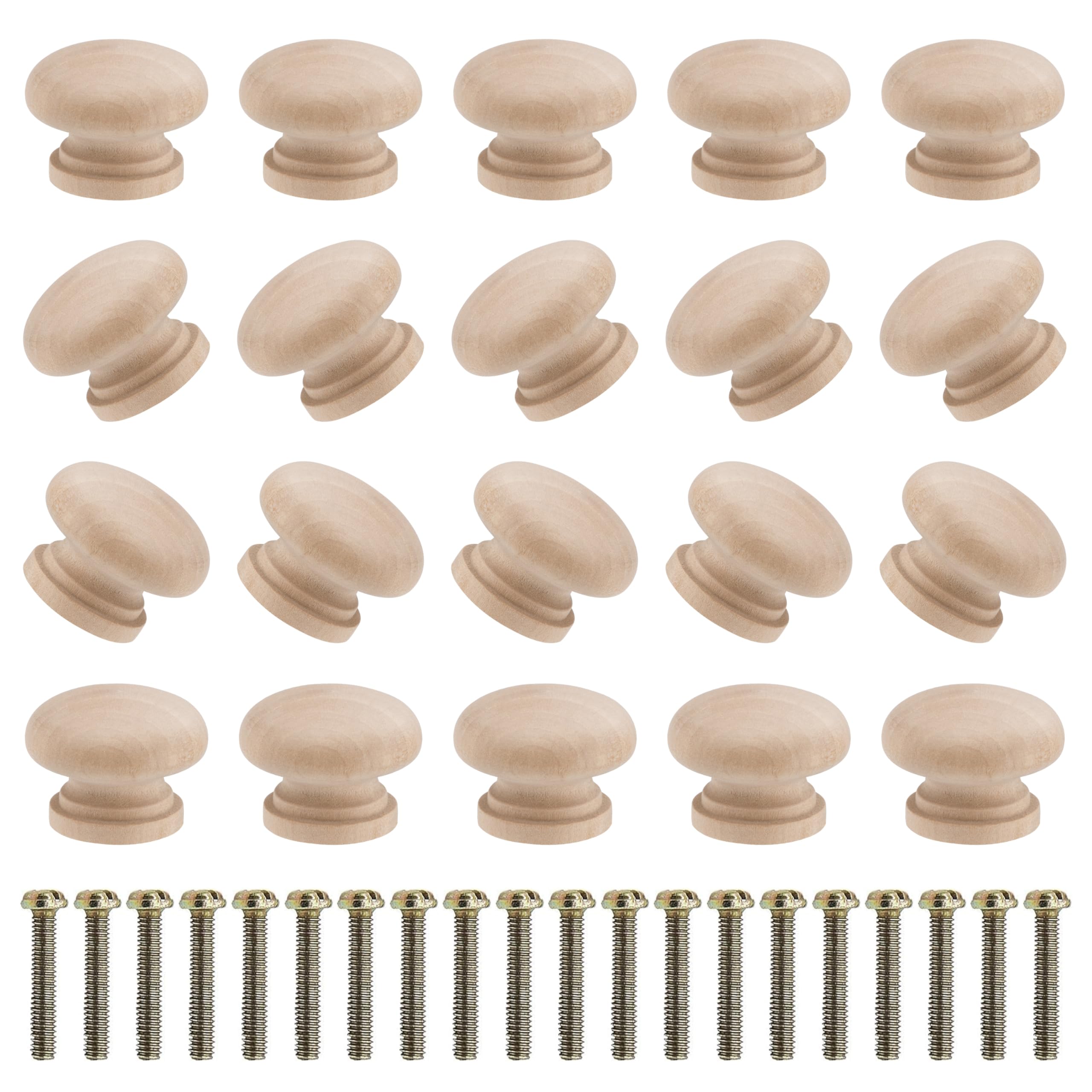 MengH-SHOP Cabinet Knob Wooden Knobs 24mm Round Door Knobs Unpainted Mushroom Shape Pull Handle with Screws for Cabinet Wardrobe Drawer Cupboard 20 Pieces