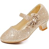 Dufannie Girls Dress Shoes Low Heel Princess Flats Mary Jane Flower Wedding Party Glitter Shoes for Kids Toddler
