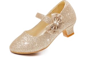 Dufannie Girls Dress Shoes Low Heel Princess Flats Mary Jane Flower Wedding Party Glitter Shoes for Kids Toddler