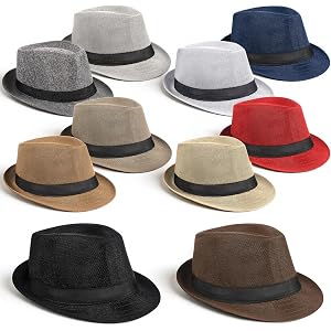 MySHUCE 10 Pcs Fedora Hats for Men Women with Brim Summer Beach Panama Cap | Unisex Hat Gangster Cap 1920s Party Accessory