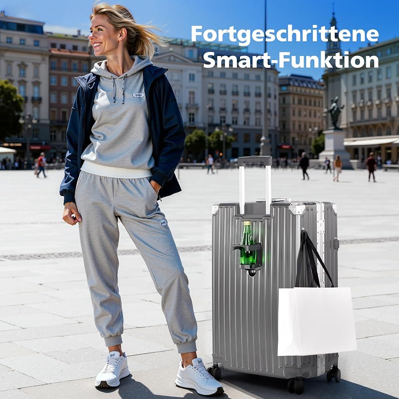 Koffer Größe M Reisekoffer Leicht Hartschalenkoffer Polycarbonat 37L Luggage Suitcase mit Rollen TSA Schloss & Aluminium Rahmen Handgepäck 37 * 22 * 55.5cm Grau