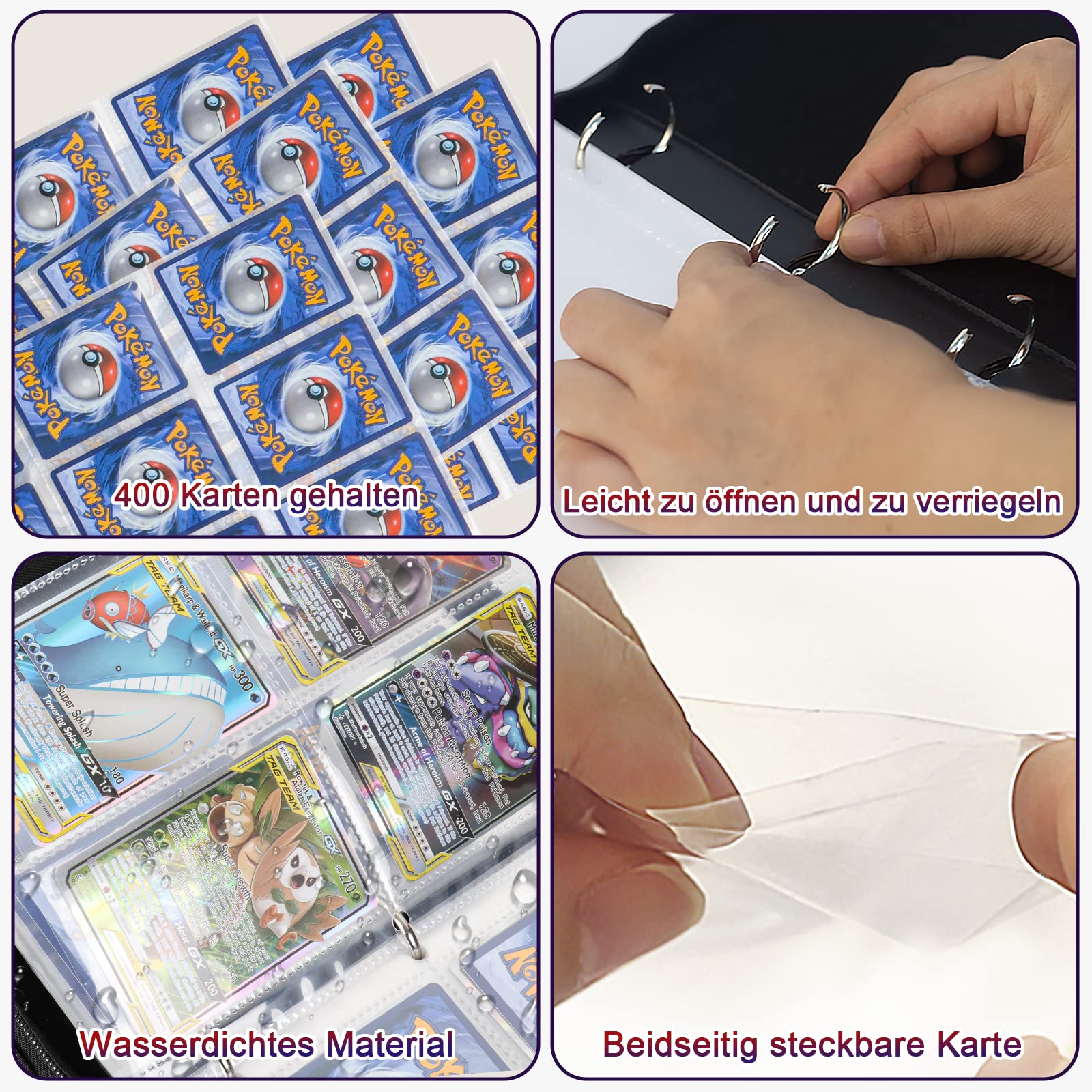 Sammelalbum für Pokemon Karten, 50 Seiten 400 Taschen Sammelkarten Album, Tragbar Wasserdicht PU Karten Halter Heft Ordner Buch, Sammelkartenalben für Sammler gg4 4