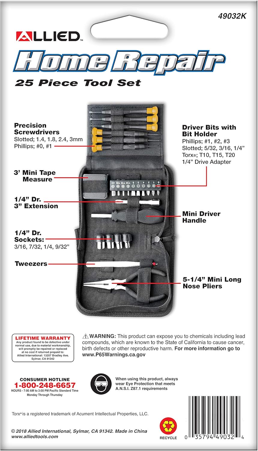Allied Tools 49032 25-Piece Tri-Fold Mini Tool Set - Hand Tool Sets - 