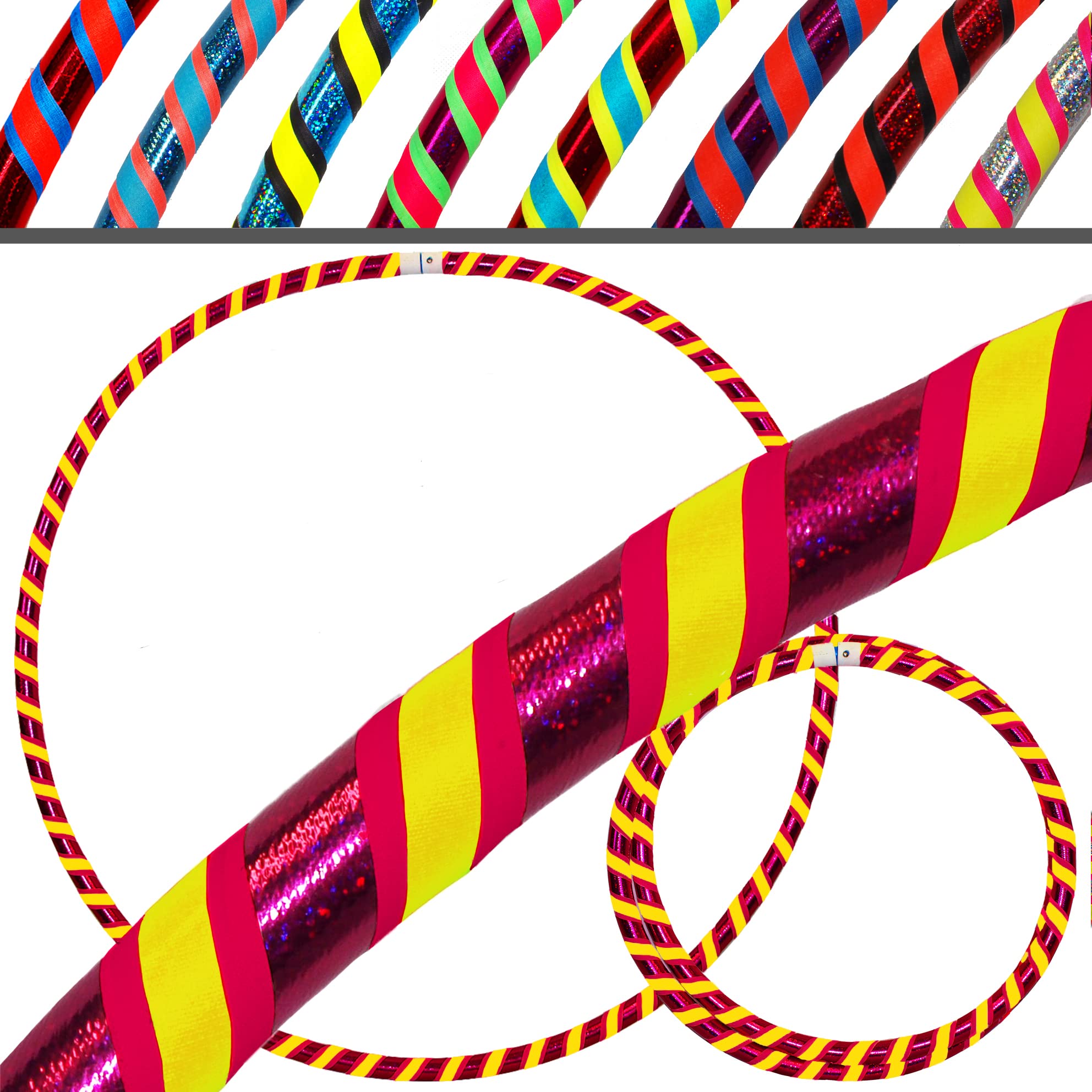 KIDS Hula Hoops (Ultra-Grip/Glitter Deco) - 3 COLOUR Weighted Childrens and Adults TRAVEL Hula Hoop (85cm/33.5 inch) - Hula Hoops For Exercise, Dance & Fitness! (420g) (Purple Glitter/Blue/Orange)