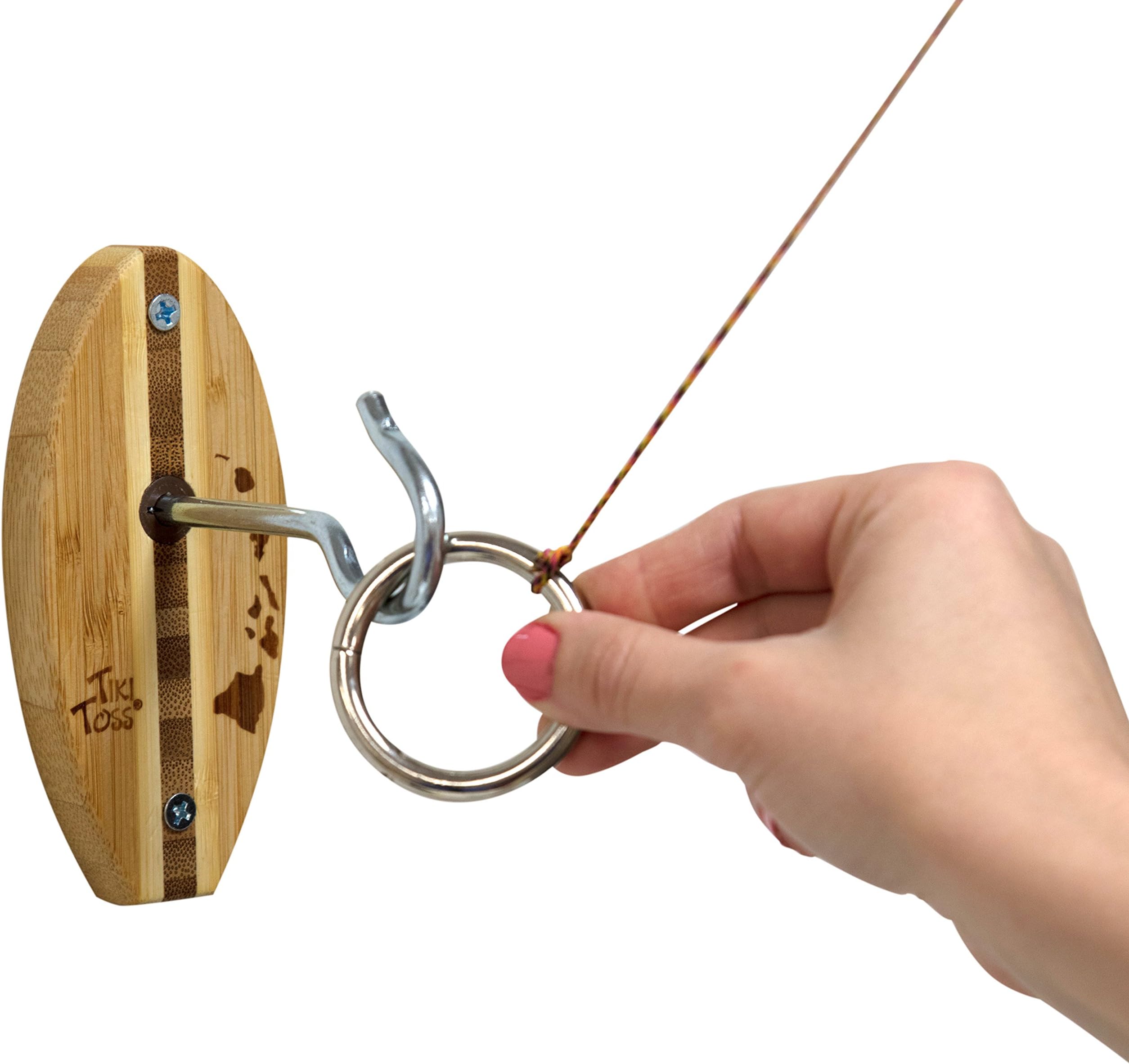 Tiki Toss Hook and Ring Toss Game Hawaiian Short Board Edition - 100% Bamboo Party Game for Indoor or Outdoor Family Fun (All Parts Included)