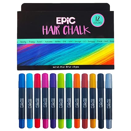 Epic Hair Chalk 12 Large Colorful Pens Perfect Valentines Day Gift Temporary Color For Girls Boys Teens And Adults Perfect Present Ages