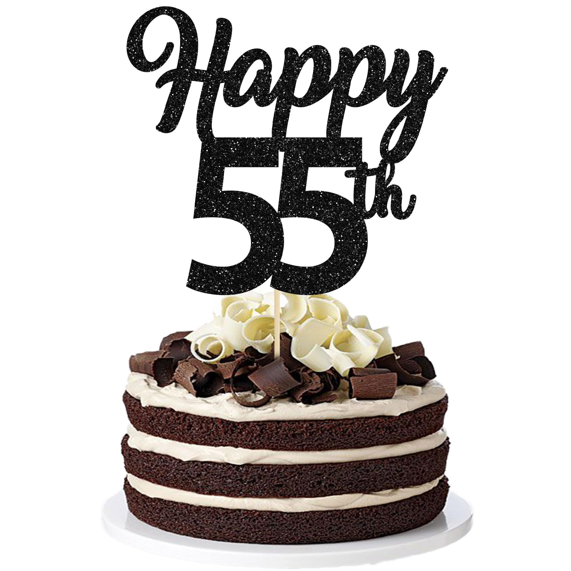 3Pcs Happy 55th Cake Topper Black Glitter Number 55 Decorations 55th Birthday Cake Pick Decorations for Cheers to 55 Years Old 55th Birthday Wedding Anniversary Party Supplies