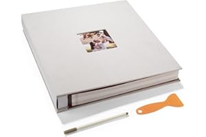 HENPISEN Large Photo Album Self Adhesive 4x6 8x10 10x12 Scrapbook Magnetic Album DIY Scrapbooking 13 x Width 12.6 (Inches) 120 Sticky Pages Linen Cover DIY Photo Album(White)