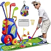 HYES Toddler Golf Set 2-4 Years, Kids Golf Club with 8 Balls, 4 Plastic Clubs, Putting Mat, Scoreboard, Storage Bag, Indoor Outdoor Game with Golf Cart Sport Toy Gift for Baby Boys Girls Age 3-5, Blue