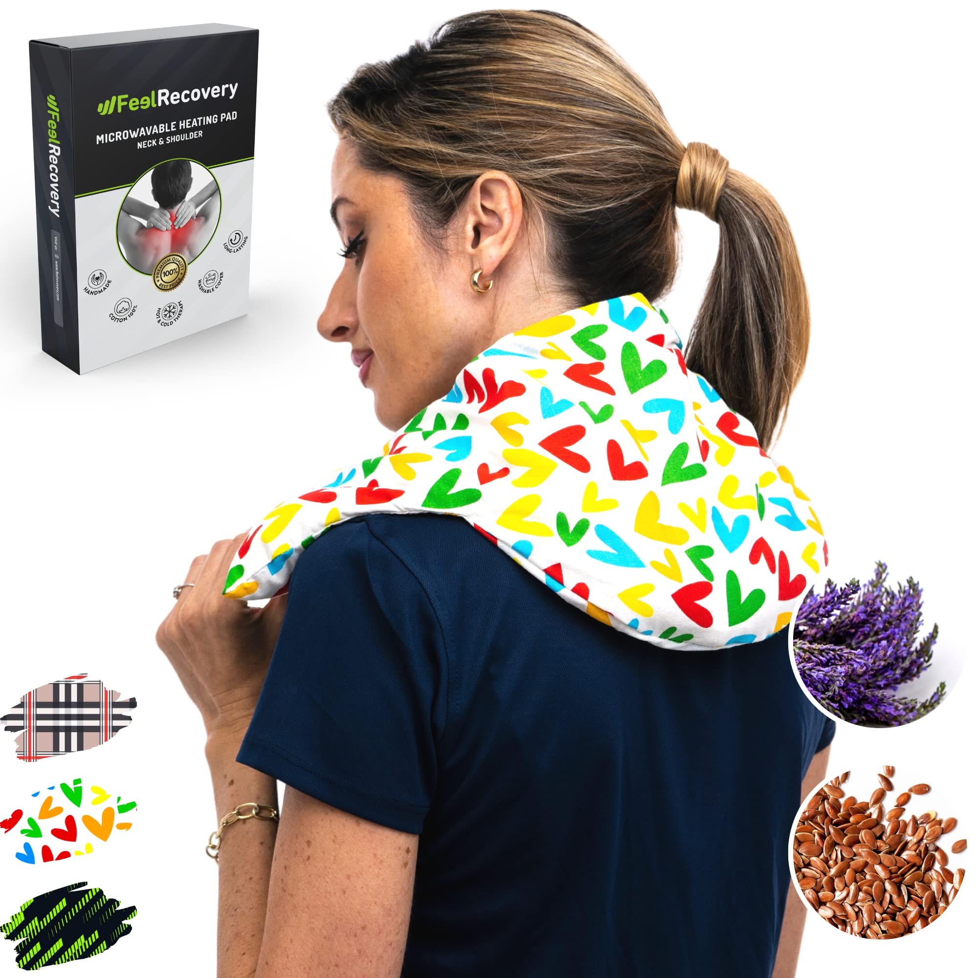 Wheat Bags for Neck & Shoulder Pain Relief - Neck Warmer Microwave (60x22 cm) - Hot & Cold Pack Microwavable - Washable Cover, 100% Cotton Fabric and Lavender