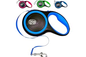 DAIZZY GEAR Retractable Dog Leash for Small, Medium & Large Dogs – Heavy-Duty, Tangle-Free, Reflective, 16FT Long, Anti-Slip Soft Handle with One-Hand Brake - 44 LBS /16FT - Small - Blue