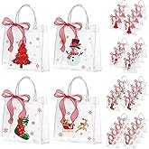 WDSHCR 30 PCS Christmas Clear Plastic Gift Bags with Handles, Party Favor Bags with Ribbons, Reusable Santa PVC Wrap Totes Xmas Party Tote Bags (Christmas tree, 30 Pack)