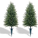 Grooy 3FT Artificial Topiary Cedar Trees, 2 Pack with Ground Spikes | Realistic Cypress Shrubs, Fake Pine Bushes, Faux Evergreen Plants for Garden, Patio, Front Porch Home Decor