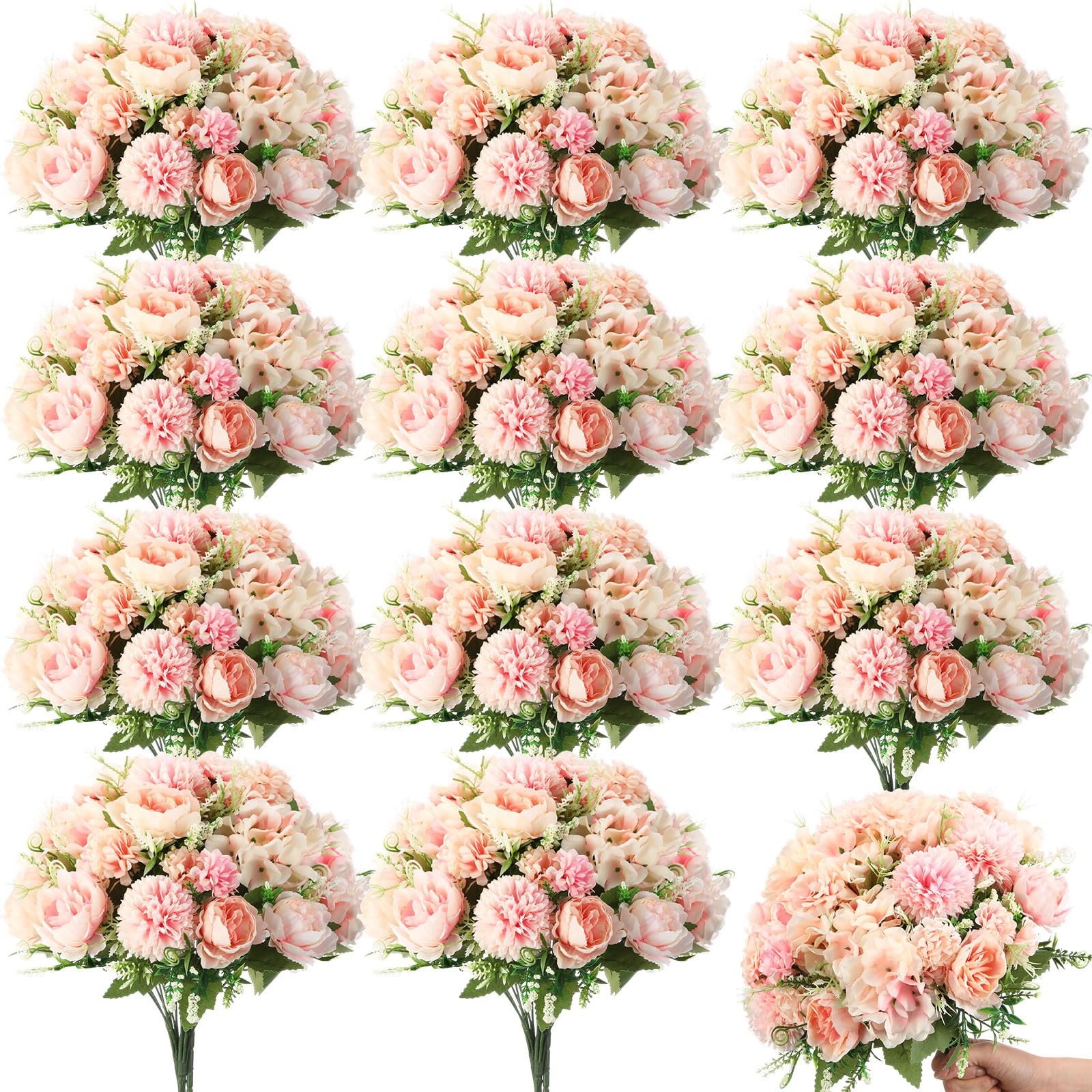 Photo 1 of Tigeen Artificial Flowers Artificial Peonies Silk Flowers Faux Peony Fake Peony Silk Hydrangea Bouquet for Wedding Table Centerpiece Floral Vase Decor(Pink,24 Bundles)