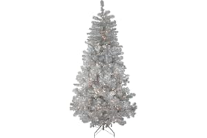 Northlight Pre-Lit Metallic Artificial Tinsel Christmas Tree, 4.5', Silver