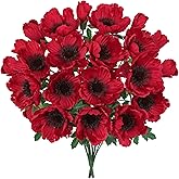 Hollyone 10 Heads Red Poppy Flowers Artificial 2Pcs Fake Poppies Flowers Bouquets with 7 Heads Full Bloom Poppy & 3 Buds Bouquet Stems Faux Floral Flower Arrangement for Party Table Home Decoration
