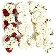 Pretty Charming Floral Multipurpose Hair Flower Rubber Bands with White Red Roses, Traditional Design with Latkans, Set of 12 Ideal for Marriage functions