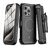 M MYBAT PRO Maverick Series for iPhone 15 Pro Max Case with Belt Clip Holster,[Compatible with Magsafe] w/Screen Protector,Anti-Drop,Shockproof,with 360°Rotating Kickstand,Heavy Duty Protection