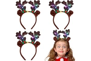 3 otters 3PCS Light Up Reindeer Headbands, Christmas Reindeer Hairband with Glitter Sequins LED Antler Hair Hoops for Kids Women Christmas Party Costume