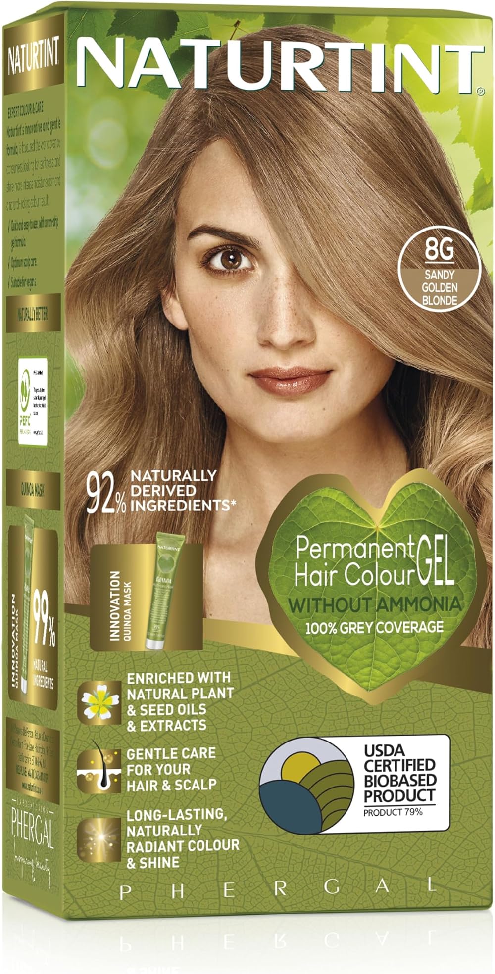 Naturtint 8G Sandy Golden Blonde Permanent Hair Colour Gel 60ml + Quinoa Mask