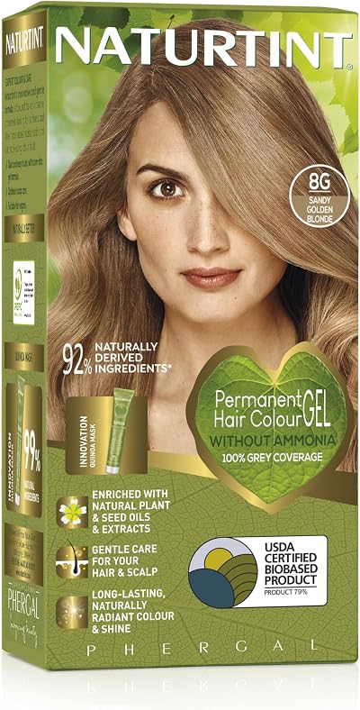Naturtint 8G Sandy Golden Blonde Permanent Hair Colour Gel 60ml + Quinoa Mask