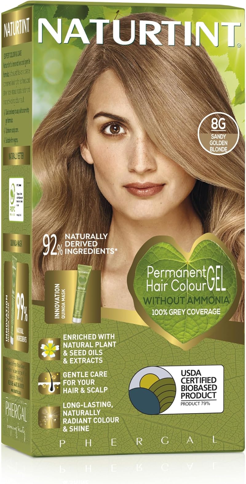 Naturtint 8G Sandy Golden Blonde Permanent Hair Colour Gel 60ml + Quinoa Mask