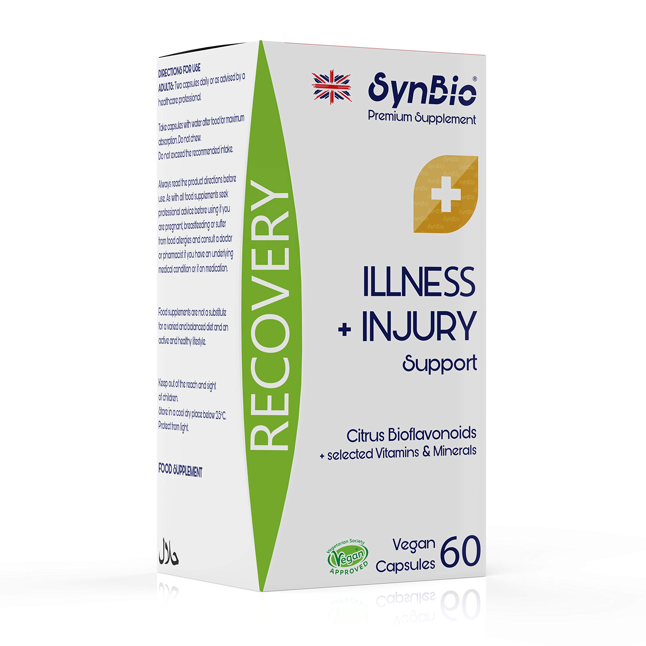 SynBio Premium+ - Recovery - Illness + Injury Support | 60 Vegan Capsules | Boost Your Immunity Recovery Time with a Comprehensive Formula | Free from Gelatine, Gluten, Nut/Peanut